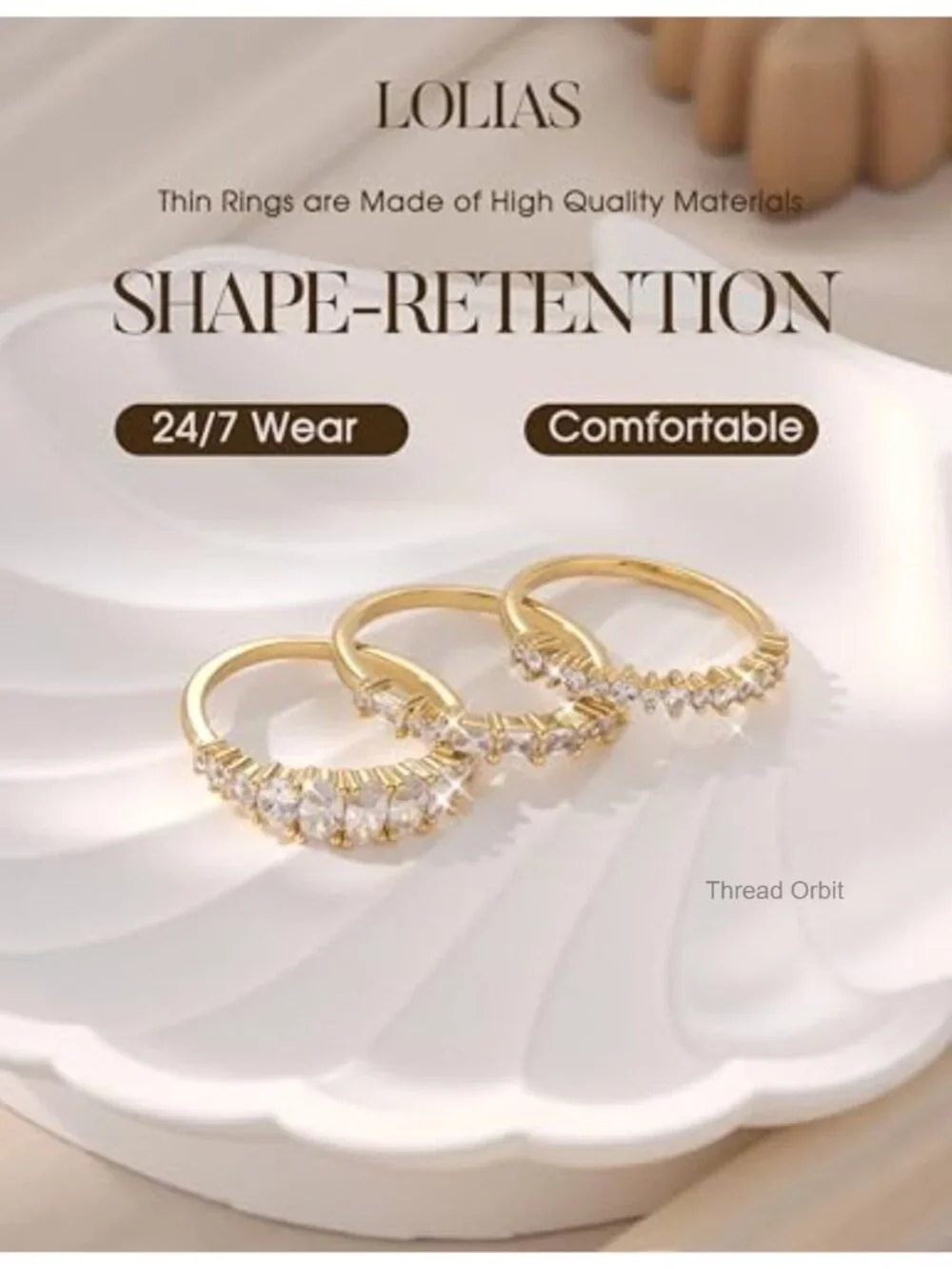 14K Gold Plated Stackable Rings Set - Dainty Cubic Zirconia Wedding Bands, Non